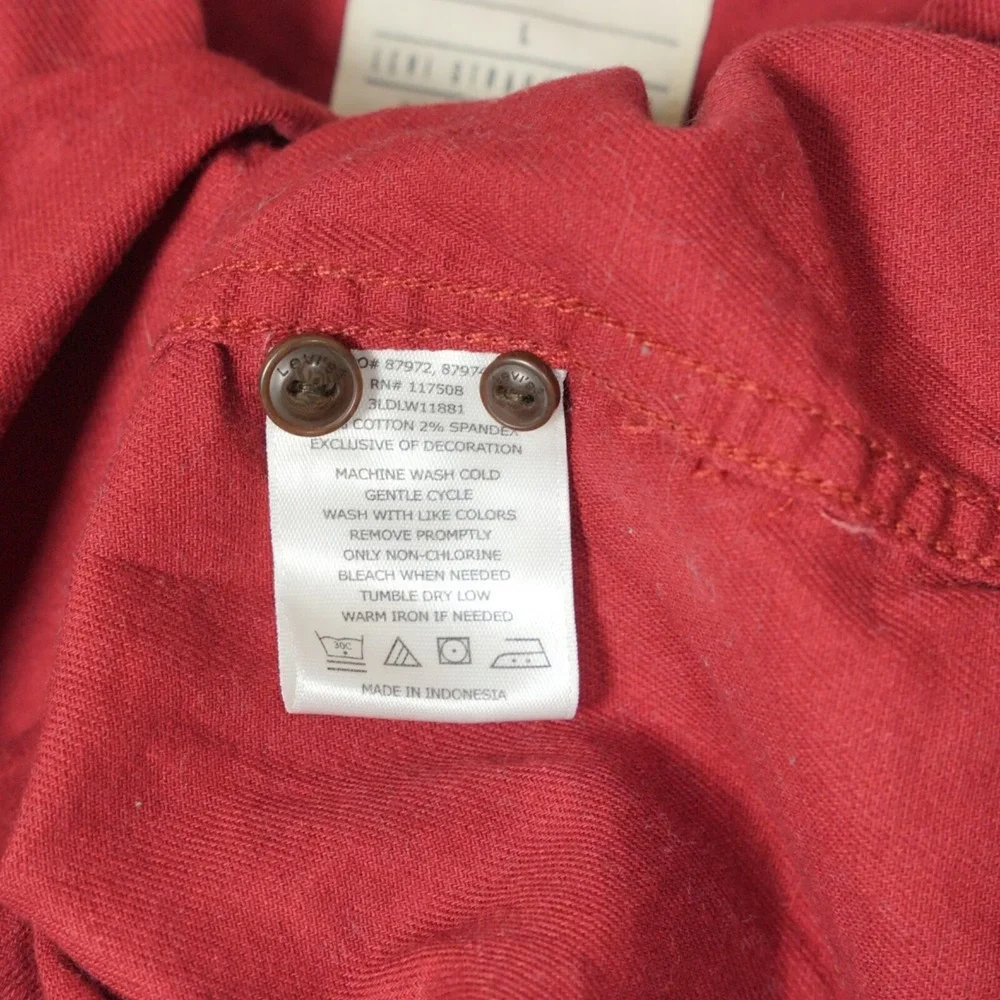 Levis Mens Red Stretch Cotton Long Sleeve Button Down Shirt‎ Large 3LDLW11881
